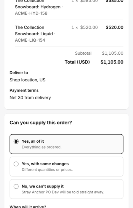 The supplier's confirm page on a phone