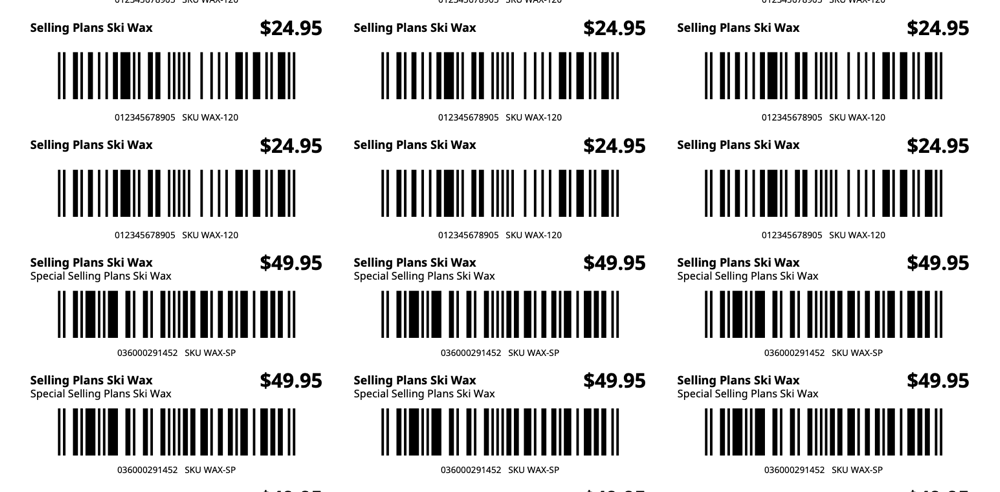 A sheet of barcode and price labels